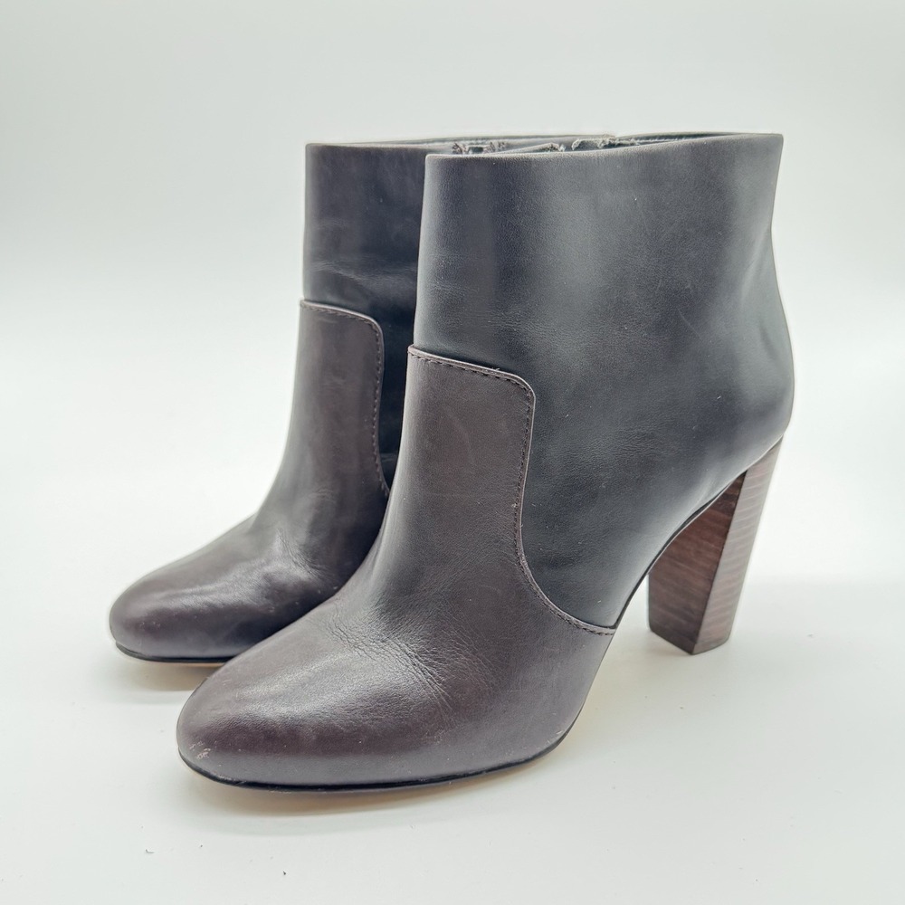 Ann Taylor Womens 6M Deep Brandywine Leather Ankle Boots Block Heel Booties